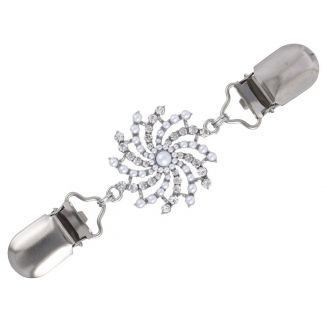 Fako Bijoux® - Luxe Vestsluiting - Vestclip - Wave Kristal - Mini Parels - Zilverkleurig