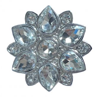 Fako Bijoux® - Magneet Broche XL - Bloem Kristal Met Glas - Magnetische Broche - 47x47mm - Zilverkleurig