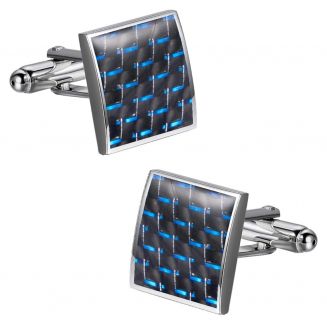 Fako Bijoux® - Manchetknopen - Carbon - Vierkant - Zwart/Blauw - 16x16mm - Zilverkleurig