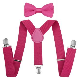 Fako Fashion® - Kinder Bretels Met Vlinderstrik - 65cm - Donkerroze