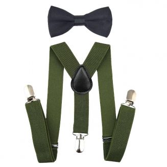 Fako Fashion® - Kinder Bretels Met Vlinderstrik - 65cm - Army Groen