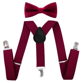 Fako Fashion® - Kinder Bretels Met Vlinderstrik - 65cm - Bordeaux Rood