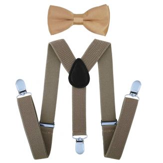 Fako Fashion® - Kinder Bretels Met Vlinderstrik - 65cm - Khaki