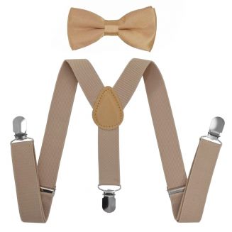 Fako Fashion® - Kinder Bretels Met Vlinderstrik - 65cm - Licht Khaki