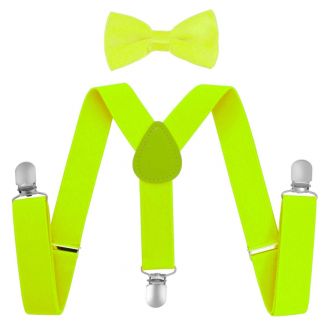 Fako Fashion® - Kinder Bretels Met Vlinderstrik - 65cm - Fluo Geel