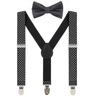 Fako Fashion® - Kinder Bretels Met Vlinderstrik - Stipjes - 65cm - Zwart