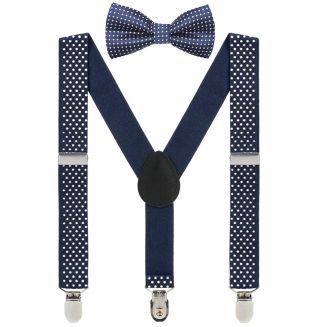 Fako Fashion® - Kinder Bretels Met Vlinderstrik - Stipjes - 65cm - Navy Blauw