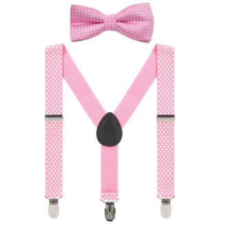 Fako Fashion® - Kinder Bretels Met Vlinderstrik - Stipjes - 65cm - Roze