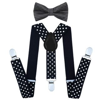 Fako Fashion® - Kinder Bretels Met Vlinderstrik - Stippen - 65cm - Zwart
