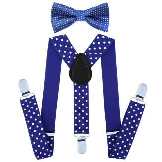 Fako Fashion® - Kinder Bretels Met Vlinderstrik - Stippen - 65cm - Royal Blauw