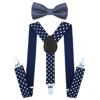 Fako Fashion® - Kinder Bretels Met Vlinderstrik - Stippen - 65cm - Navy Blauw