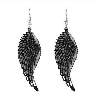 Fako Bijoux® - Oorbellen - Vleugels - Zwart/Zilver