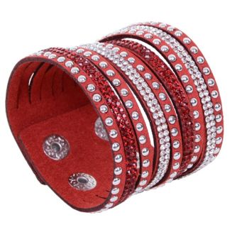 Fako Bijoux - Armband - Breed - Strass - Rood