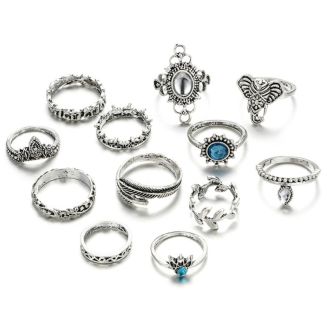 Fako Bijoux - Bohemian Stijl Ringenset - Kaya - 12-Delig - Zilverkleurig