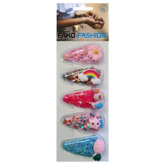 Fako Fashion - Haarspeldjes Met Lovertjes - Haarclips Voor Meisjes - Gevulde Speldjes - 5 Stuks - Happy Mix