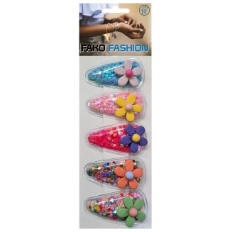 Fako Fashion - Haarspeldjes Met Lovertjes - Haarclips Voor Meisjes - Gevulde Speldjes - 5 Stuks - Bloemetjes Mix