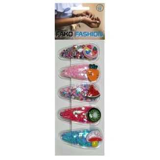 Fako Fashion - Haarspeldjes Met Lovertjes - Haarclips Voor Meisjes - Gevulde Speldjes - 5 Stuks - Fruity Mix