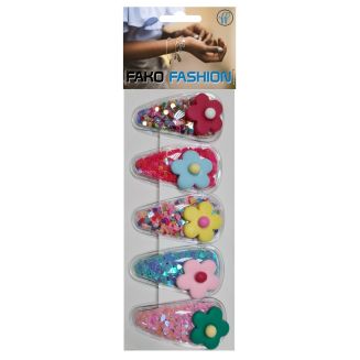 Fako Fashion - Haarspeldjes Met Lovertjes - Haarclips Voor Meisjes - Gevulde Speldjes - 5 Stuks - Flower Power Mix