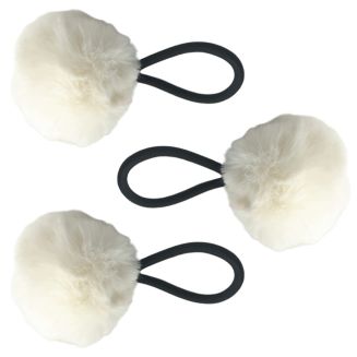 Fako Fashion - Haarelastiekjes Met Pompom - Ø 5cm - 4mm Dik - 3 Stuks - Wit