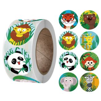 500 Stickers Op Rol - 2.5cm - Dierentuin Dieren - Beloningsstickers - Stickers Kinderen - Sluitsticker - Sluitzegel - 25mm