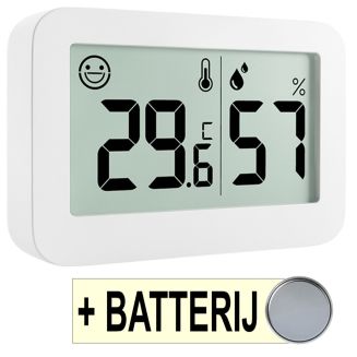 Fako Bijoux - Hygrometer Mini - Weerstation - Luchtvochtigheidsmeter - Thermometer Voor Binnen - 50x34x13mm - Incl. Batterij & Plakstrip - Wit
