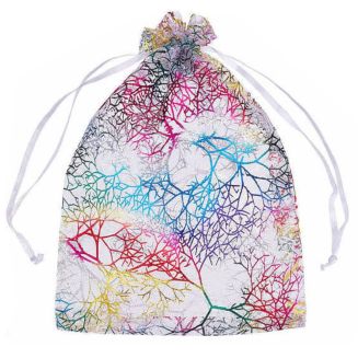 Fako Bijoux - Organza Zakjes - 10x15 cm - Feestzakjes - Snoepzakjes - Cadeauzakjes - Uitdeelzakjes - Sieradenzakjes - Koraal Print Wit - 50 Stuks