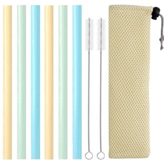 Fako Bijoux - Siliconen Rietjes XL Set -  6 Herbruikbare XL Rietjes - 25 cm - Duurzaam en Hygiënisch - 2 Schoonmaakborstels - Mesh Zakje