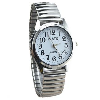 Fako® - Horloge - Rekband - Plato - Ø 32mm - Zilverkleurig - Wit