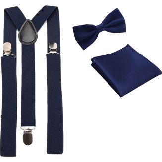 Merkloos - Bretels Inclusief Vlinderstrik En Pochette - Donkerblauw