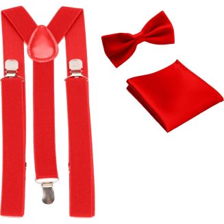 Merkloos - Bretels Inclusief Vlinderstrik En Pochette - Rood