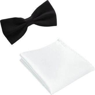 Merkloos - Vlinderstrik Met Pochette - Vlinderdas - Strikje - Pochet - Zwart/Wit