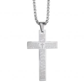 Fako Bijoux® - Cubaans Kruis Voor Mannen - Ketting Met Kruis - Heren Ketting - Holy Cross - 29x45mm - 60cm - 2mm - Stainless Steel - RVS - Staal - Zilverkleurig