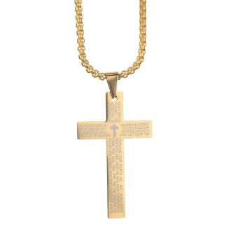 Fako Bijoux® - Cubaans Kruis Voor Mannen - Ketting Met Kruis - Heren Ketting - Holy Cross - 29x45mm - 60cm - 2mm - Stainless Steel - RVS - Staal - Goudkleurig