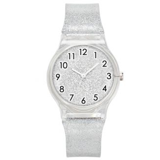 Fako® - Kinderhorloge - Shiny Glitter - Plastic - Ø 34mm - Zilver