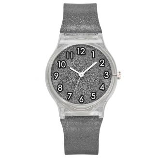 Fako® - Kinderhorloge - Shiny Glitter - Plastic - Ø 34mm - Zwart