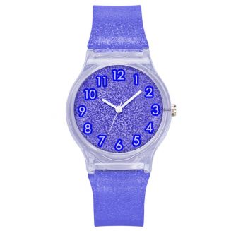 Fako® - Kinderhorloge - Shiny Glitter - Plastic - Ø 34mm - Donkerblauw