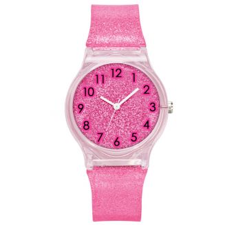 Fako® - Kinderhorloge - Shiny Glitter - Plastic - Ø 34mm - Fuchsia