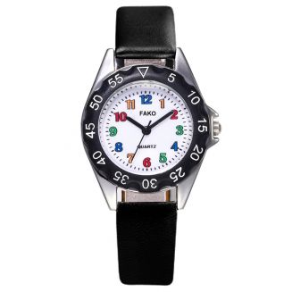 Fako® - Kinderhorloge - Regenboog - Ø 32mm - Zwart