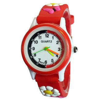 Fako® - Kinderhorloge - 3D - Bloemetjes - Rood