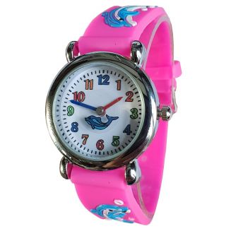 Fako® - Kinderhorloge - 3D - Dolfijntjes - Fuchsia