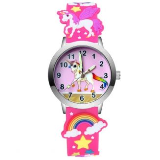 Fako® - Kinderhorloge - 3D - Eenhoorn Roze - Fluor Roze