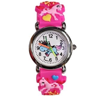 Fako® - Kinderhorloge - 3D - Eenhoorn Starlight – Donkerroze