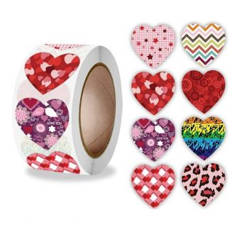 500 Stickers Op Rol - 2.5cm - Hart / Hartjes Mix I - Beloningsstickers - Stickers Kinderen - Sluitsticker - Sluitzegel - 25mm