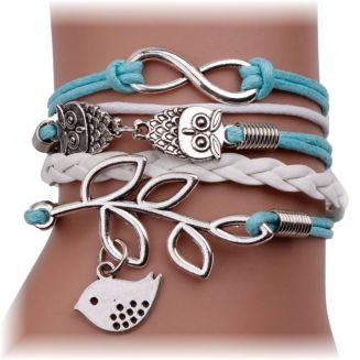 Fako Bijoux® - Multi Armband - Infinity Uiltjes Vogel - Lichtblauw