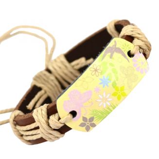 Fako Bijoux® - Armband - Leder - Bloemen - Beige
