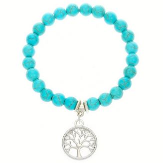 Fako Bijoux® - Armband - Turquoise Kralen - Levensboom - 8mm