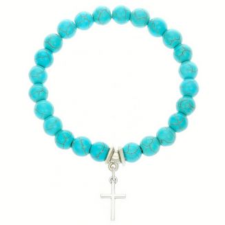 Fako Bijoux® - Armband - Turquoise Kralen - Kruisje - 8mm
