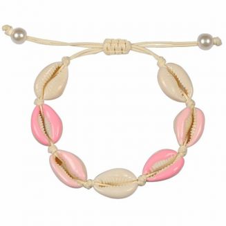 Fako Bijoux® - Schelpjes Armband - Wit - 4x Roze