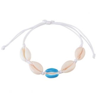 Fako Bijoux® - Armband - Schelpjes - Wit - 1x Lichtblauw