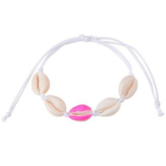 Fako Bijoux® - Armband - Schelpjes - Wit - 1x Fuchsia